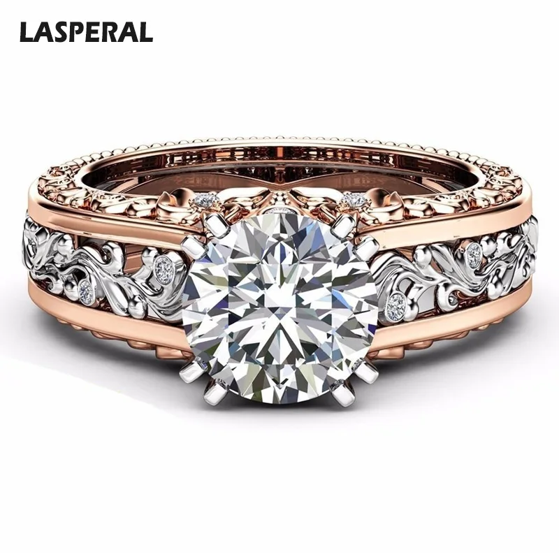 Женское кольцо с кристаллом LASPERAL круглое цвета шампанского медь кубический