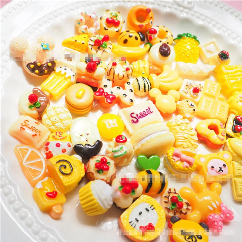 50PC/Set Yellow cream donut bread DIY Resin Crafts Accessories Children Hair Decoration Phone Case | Игрушки и хобби