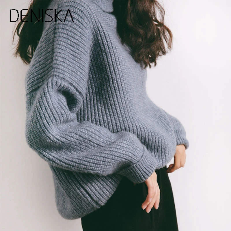 DENISKA 2018 Pullover Winter Sweaters Women Loose Style Oversized Turtleneck Long Sleeve Soft Warm Thick Casual Jumper F | Женская