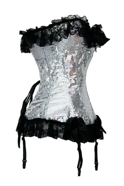 HOT Strapless Sequin Burlesque Corset Black Lace Trim Lace-up Drop Shipping Free LC5232 | Женская одежда