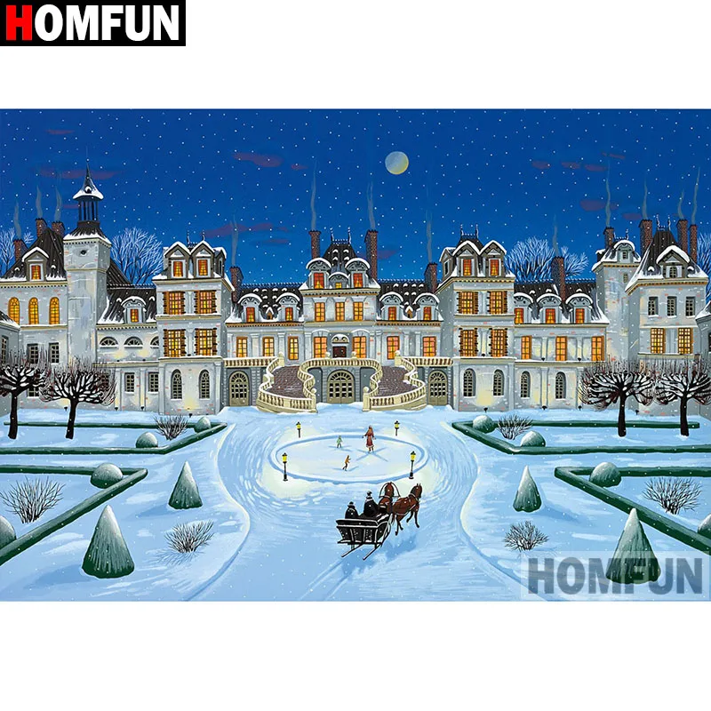 Алмазная 5d картина HOMFUN Снежная сцена для творчества вышивка крестиком