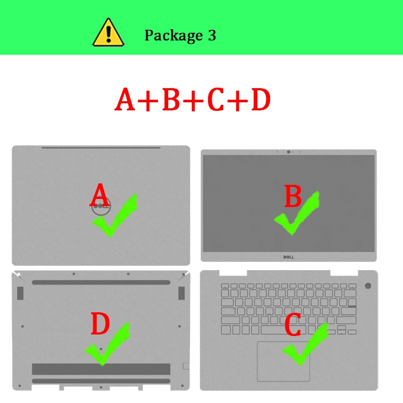 Package-3 A B C D Ноутбук Защитная пленка для ноутбука DELL Vostro 5471 5459 5460 14 ''15 3562 3568 3569 5568 7570 7580 15,6'' ноутбук Стикеры Тетрадь кожи - Цвет: Package-3 A B C D