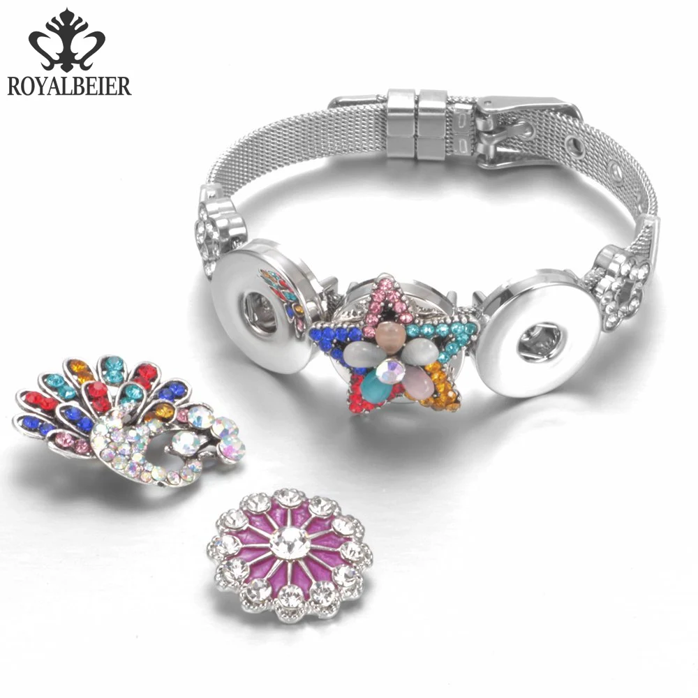 

RoyalBeier 10pcs/lot Multi Styles Charms Stainless Steel Snap Bracelet For 18mm Snap Button Snap Bracelet Jewelry SZ0452