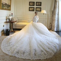 robe de mariage shining bridal gown top quality luxurious lace wedding dress cathedral train vestido de noiva