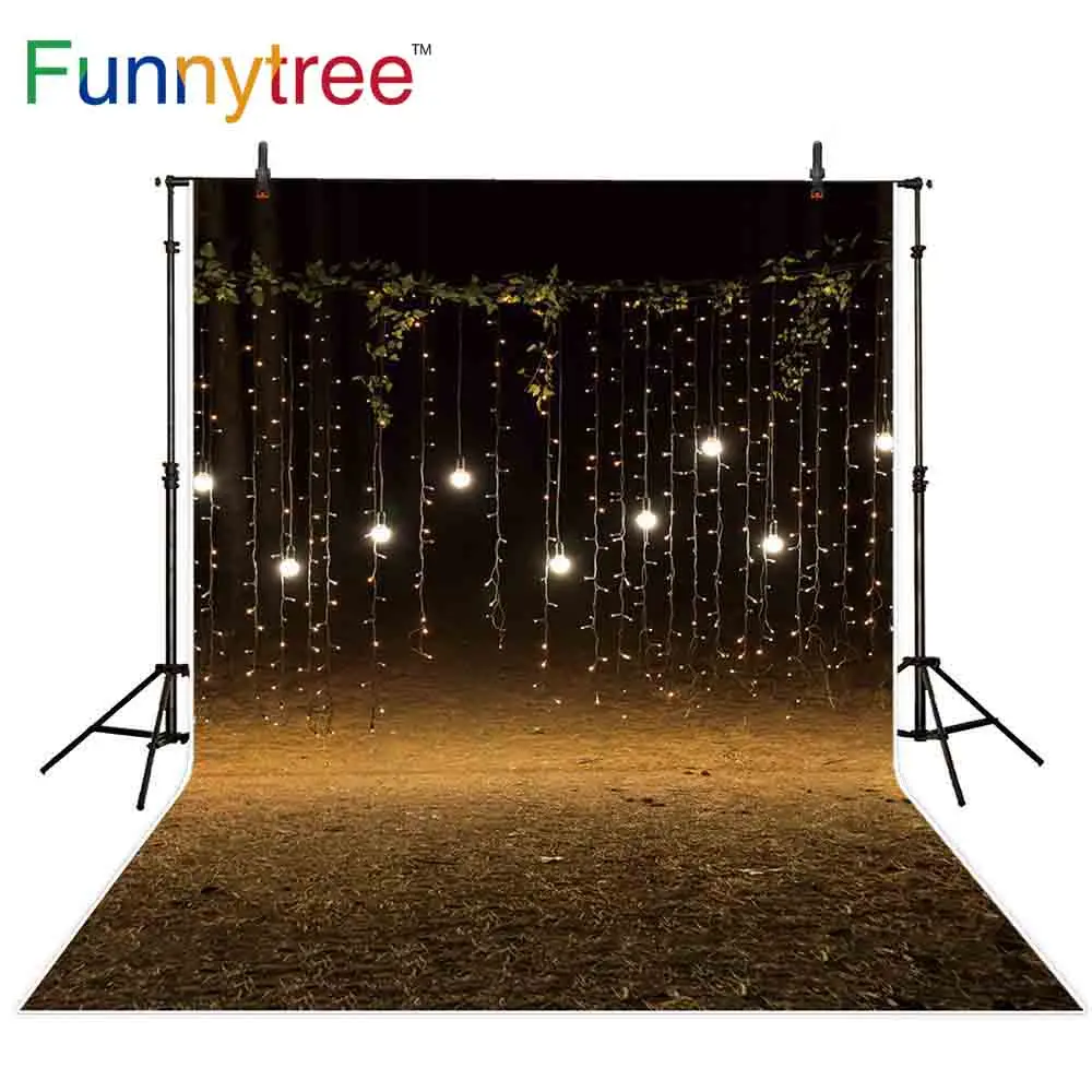Фон для фотосъемки Funnytree с ночной подсветкой лампочками листьями фоны свадебной