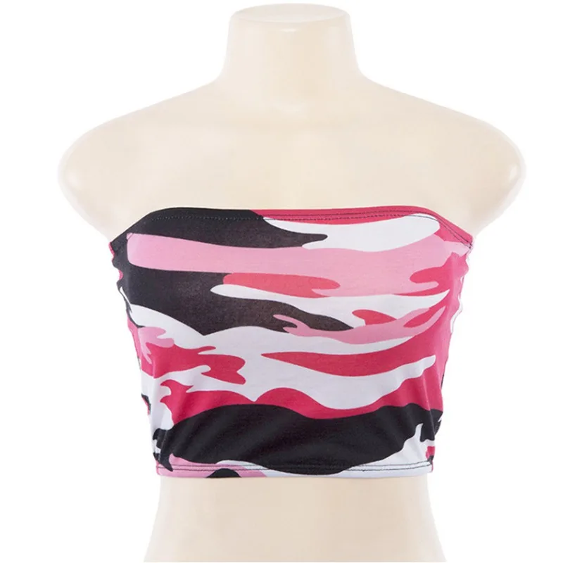 Красный Fashion Strapless Top Camouflage Womens Tube Tops Sexy Bandeau Boob Ladies Summer Tops Sexy Backless Tube Tops - Цвет: Красный