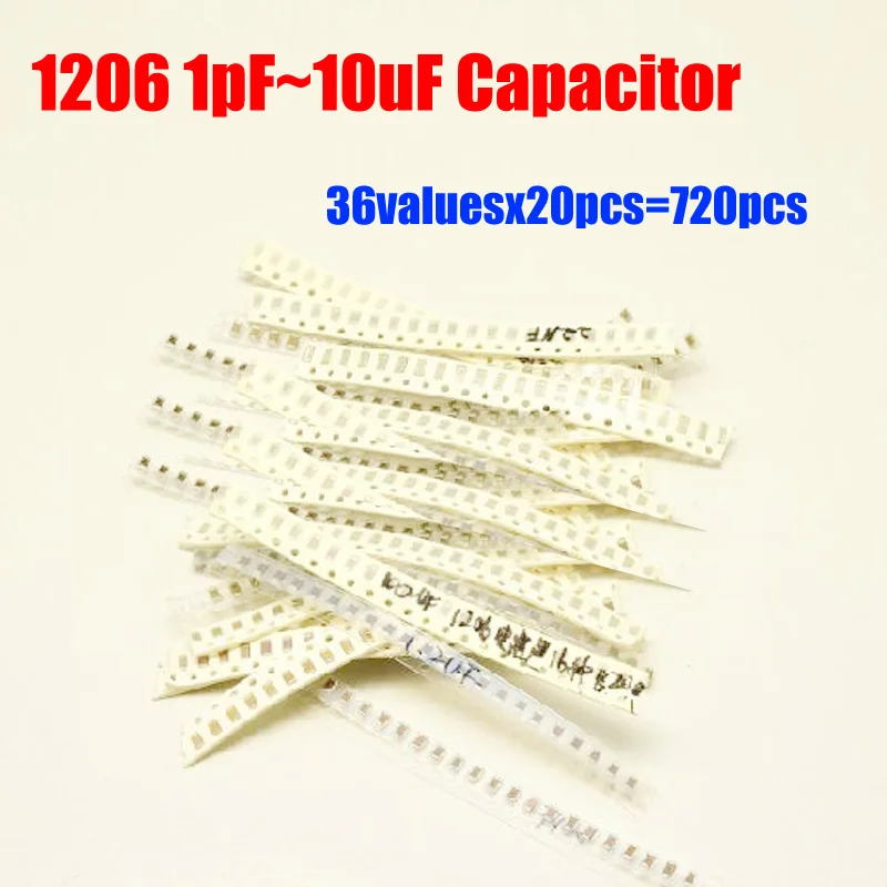 1206 SMD набор образцов конденсаторов 36 m x 20 шт. = 720 шт. 1 пФ ~ 10 мкФ набор конденсаторов в ассортименте от AliExpress WW
