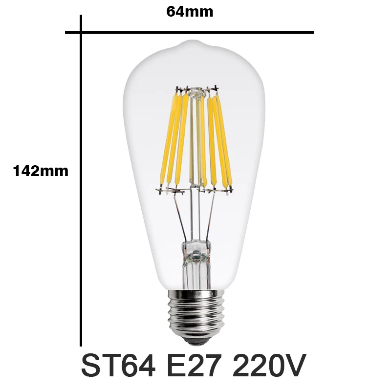 ST64 Светодиодный лампа накаливания Эдисона E14 E27 220V C35 G45-G95 ST60 A60 T45 2W 4W 6W 8W подвесной светильник в стиле ретро лампы в форме свечи люстра лампа украшения дома светильник - Испускаемый цвет: ST64