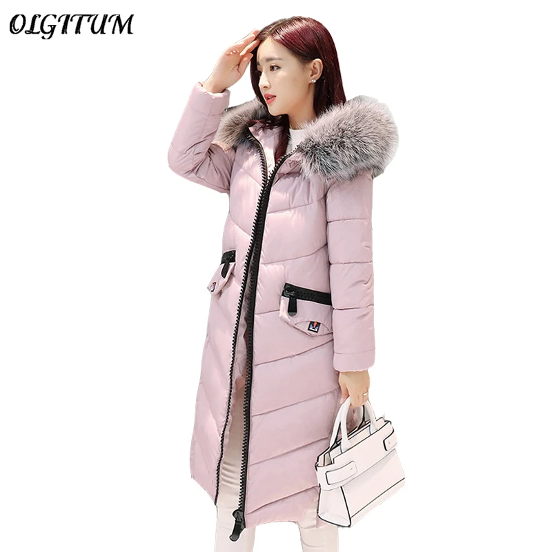

2018 Winter New Cotton-padded Women Long section thicken warm parka Fashion Loose Big Fur collar hooded coat jacket 4 color