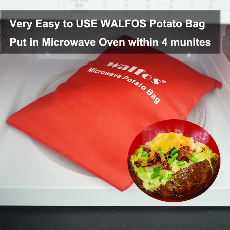 WALFOS 1 шт. моющийся мешок для микроволнового картофеля для духовки Быстрый(варит сразу 4 картофеля) паровой карман за 4 минуты легкое приготовление