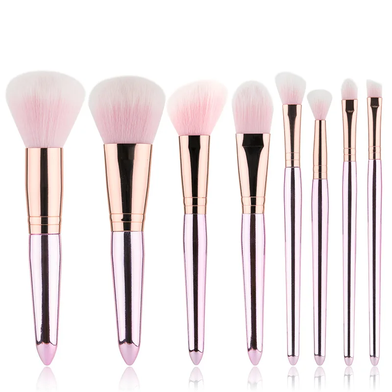 

Professional special blue plastic handle 8pcs Makeup Brushes Set pink synthetic hair Cosmetic Make Up Brush Kit in PU bag