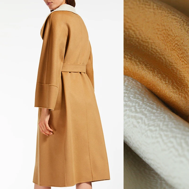 

150CM Wide 800G/M Weight Thick Ginger White Double-Faced Water Wave Cashmere Fabric for Autumn and Winter Overcoat Outwear E848