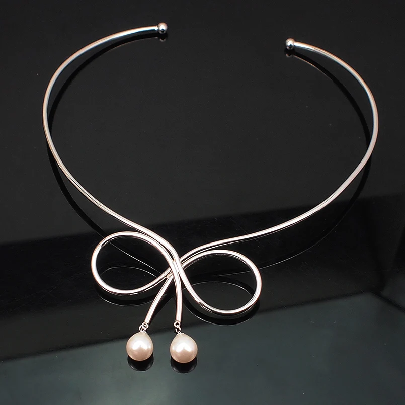 Ожерелье-чокер с искусственным жемчугом для женщин, Трендовое ожерелье с бантом из сплава, массивные подвески, ювелирные изделия UKMOC