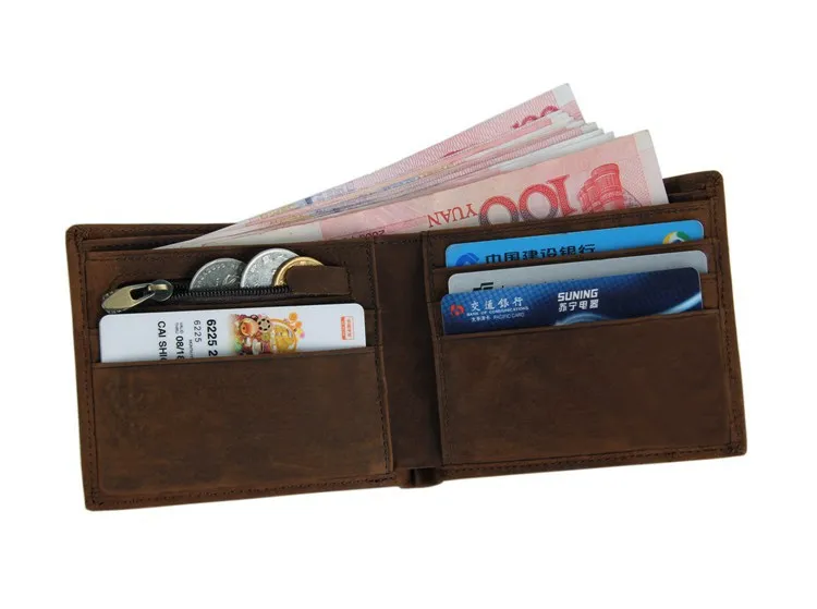 Акция Винтажный Мужской кошелек Crazy Horse натуральная кожа мужские кошельки 100%