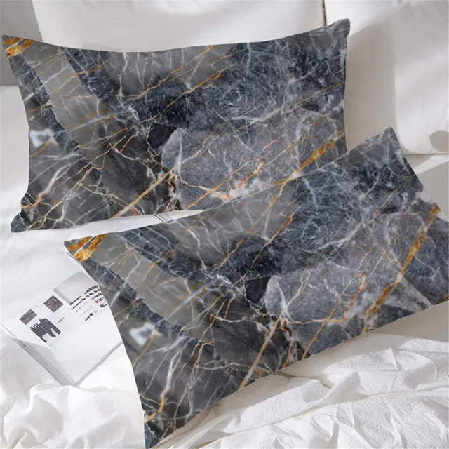 BlessLiving Liquid Marble Pillow Case Golden Blue Quicksand Pillow Cover Set of 2 Abstract Texture Pillowcase For Adult Bedding 3