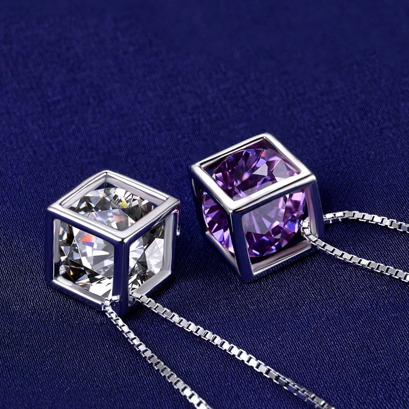 LIAMTING Trendy Fashion 925 Sterling Silver Cube Shape Pendant Necklace With 8MM Cubic Zirconia For Women Jewelry VA028 | Украшения и