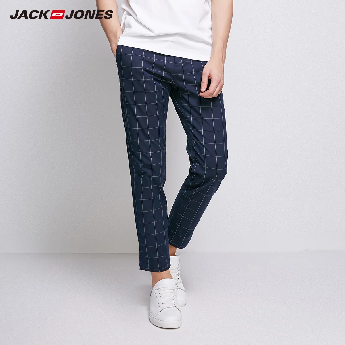 JackJones мужские эластичные лайкра бизнес досуг клетчатый костюм обтягивающие
