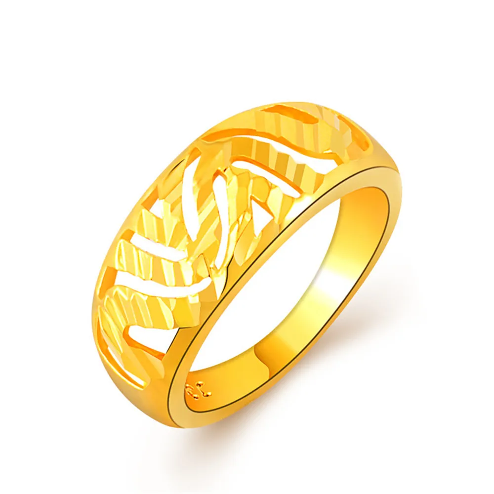 Женское кольцо в стиле ретро простое модное Золотое с вакуумным покрытием для