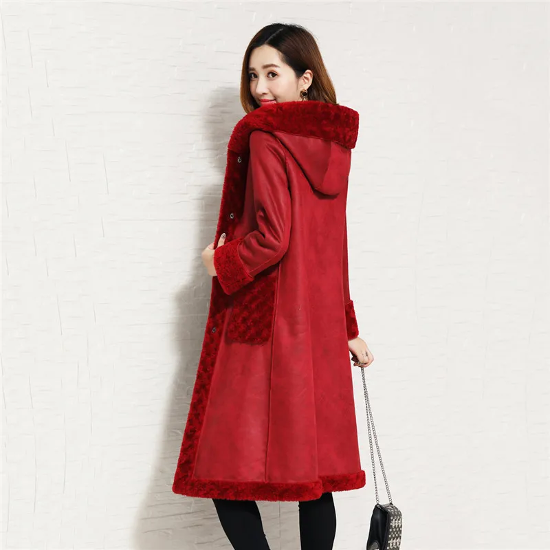 Cashmere Coat Winter Women Long Sheep velvet Jacket 2019 New Two Sides Wear Hooded Lady Outerwear High Quality Wool Coats DD0822 | Женская