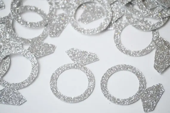 

silver glitter ENGAGEMENT RING CONFETTI engagement wedding table scatters bridal shower bachelorette party decorations