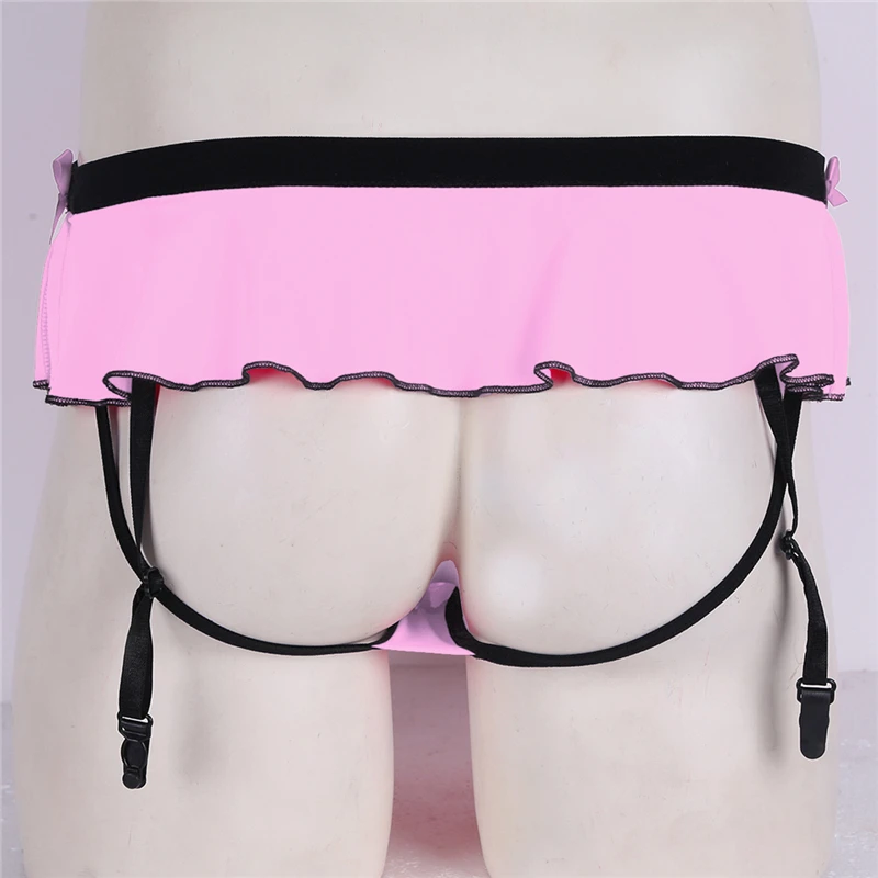 Men Sissy Lingerie Bikini Underwear Ruffle Gay Bulge Pouch Panties with Clips Garter Mens Open Butt Thong Jockstrap |