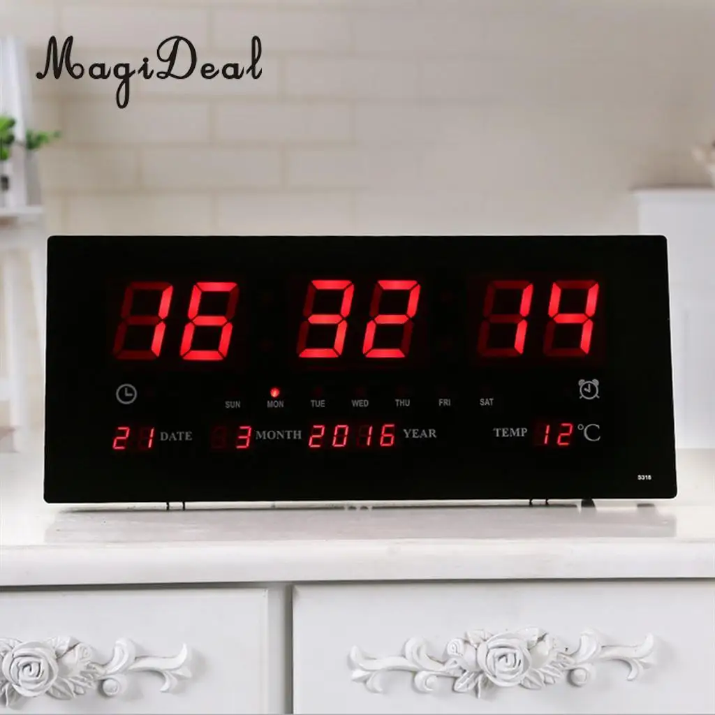 Extra Big Screen LED Office Wall Clock 24H Calendar -Time - Days Week Year Temperature Meter Projection Clocks US | Дом и сад