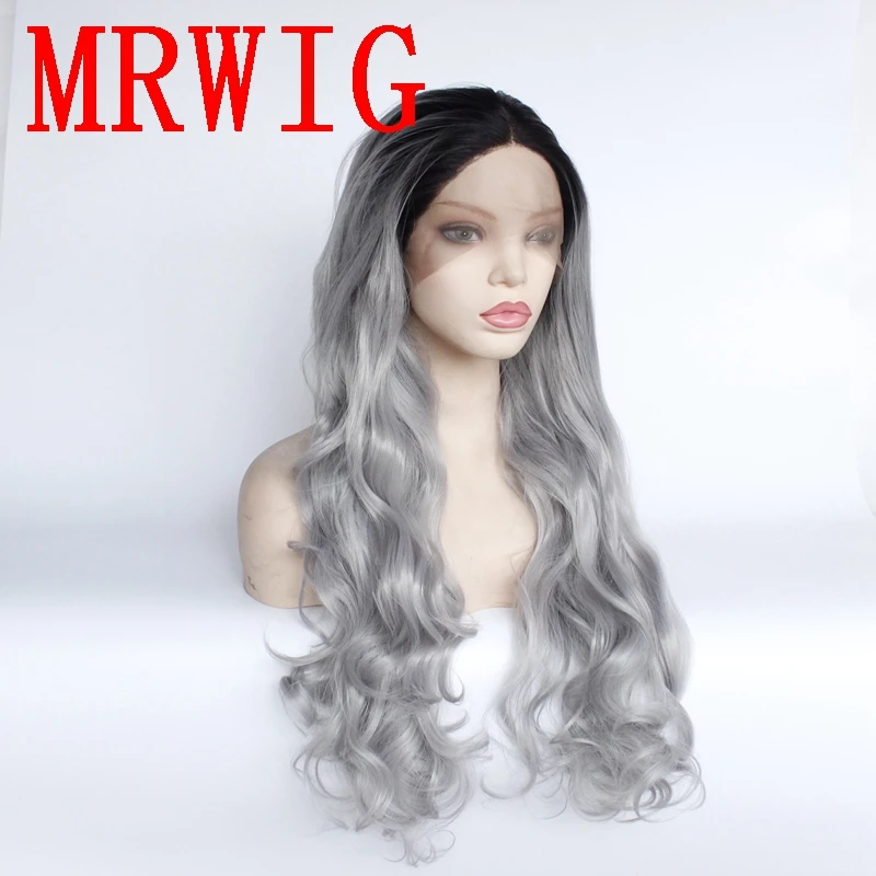 MRWIG Длинные Волнистые Черный ombre серый синтетический синтетические волосы на