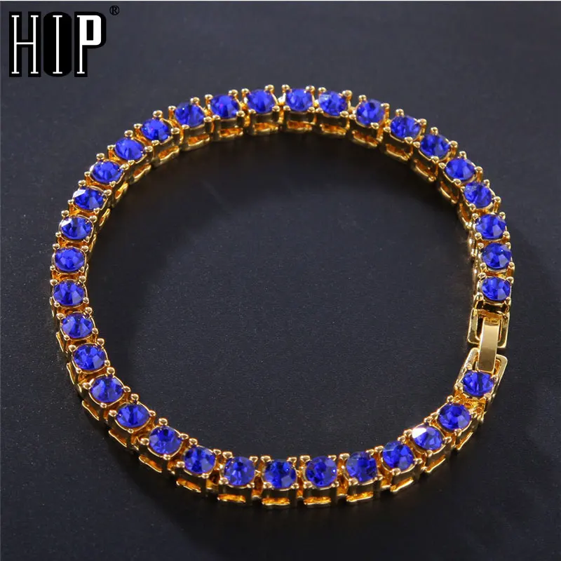 

Hip Hop 1Row Bling CZ Iced Out Rhinestone Cubic Zirconia Bracelet Tennis Chain Bracelets For Women Men Jewelry Blue Red Black