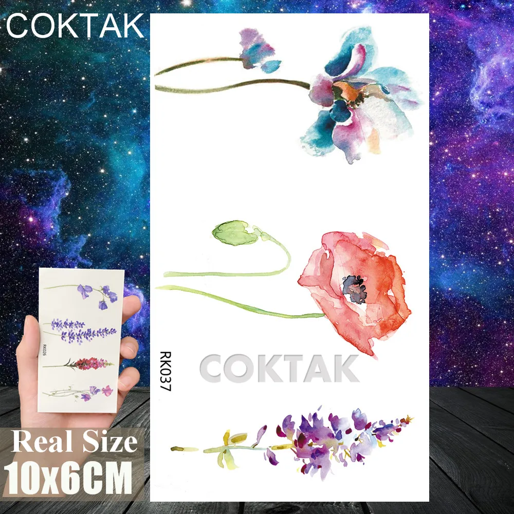 CRK037 Акварельный цветок реалистичные Временные татуировки стикер с лавандой для женщин татуировки боди-арт ноги лист DIY водонепроницаемый татуировки наклейка - Цвет: CRK037