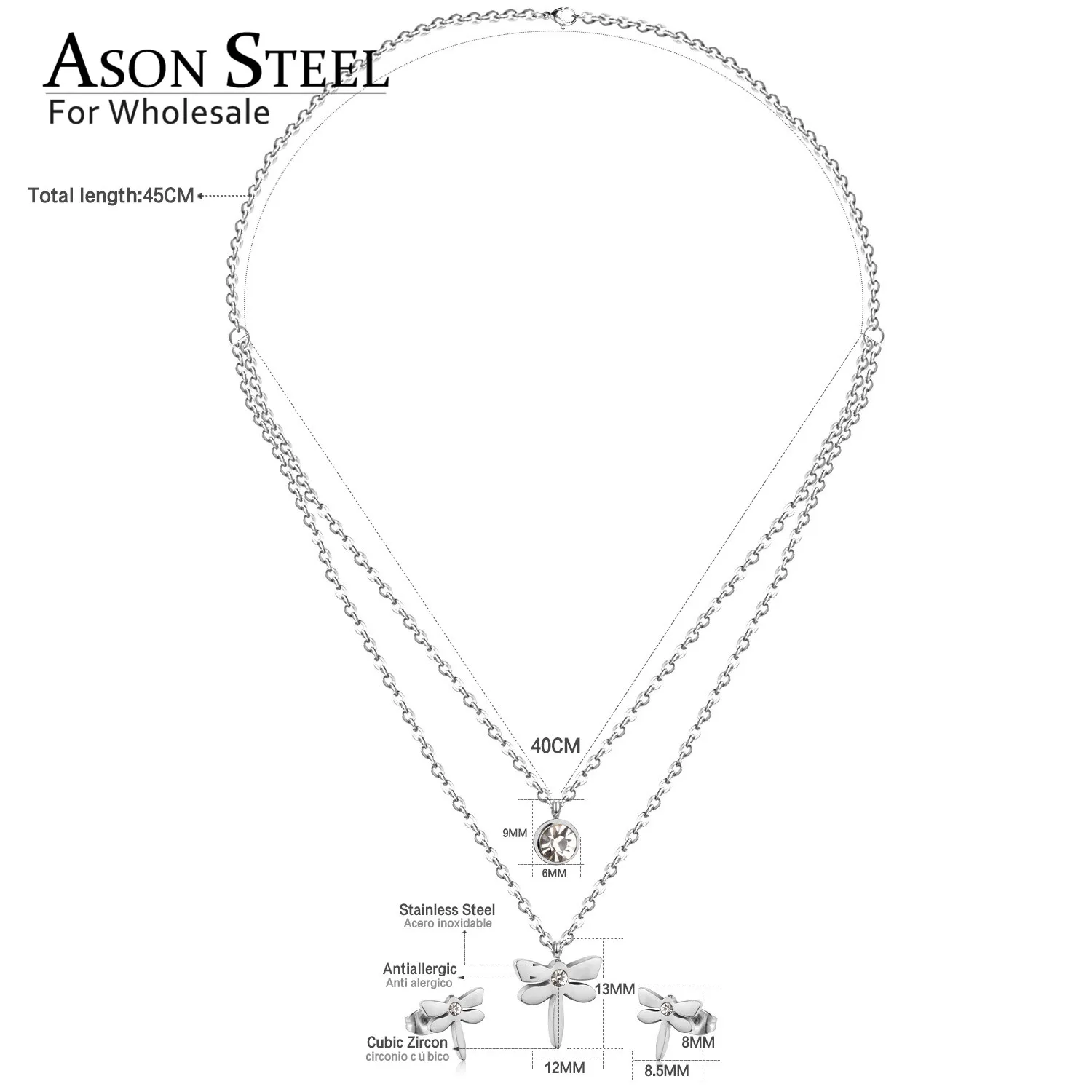 ASONSTEEL Top 316L нержавеющая сталь Стрекоза ожерелье кулон свадебный набор украшений