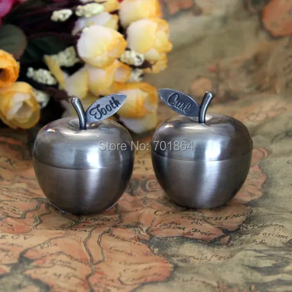

Новое прибытие-Новорожденный ребенок Keepsake/семейный подарок яблоко формы первого зуба и первые коробки для локонов металла Artcraft безделушка ...
