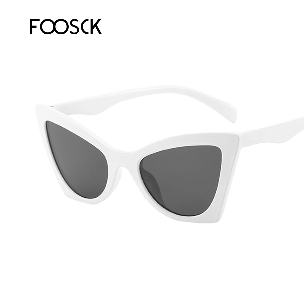 FOOSCK, женские модные солнцезащитные очки кошачий глаз, повседневные, женские, кошачий глаз, Ретро стиль, солнцезащитные очки, UV400 - Цвет линз: C6WhiteBlack