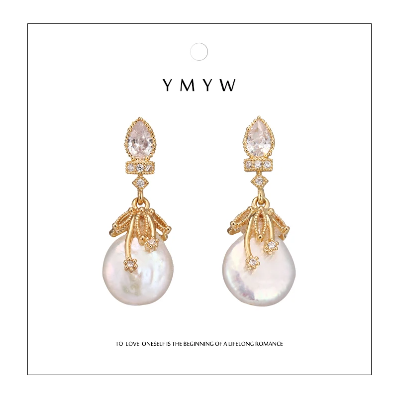 YMYW Новый Модный Циркон Bling CZ висящие сережки Пресноводного Жемчуга Роскошный