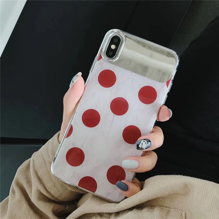 Gimfun Red Love Heart Mirror Phone Case for Iphone Xs Max Xr Dots Clear Tpu 6s 7 8plus X Soft Back Cover |