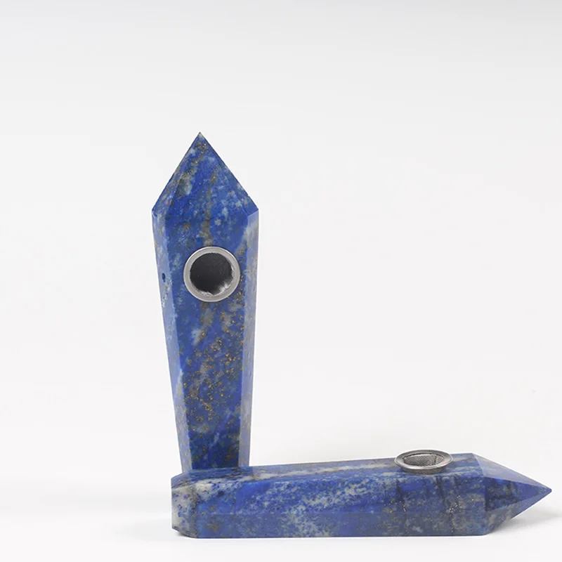 Lapis lazuli Натуральный кварц курительная трубка Кристалл Камень обелиск палочка ТОЧКА сигары трубы для курения Исцеление с металлическим фильтром 1 шт - Цвет: Lapis lazuli