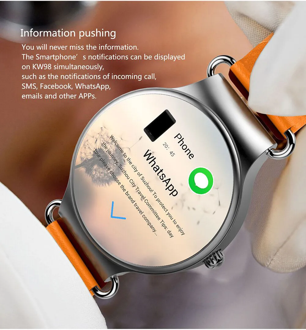 KingWear KW98 3g Smartwatch телефон Android 5,1 1,39 дюймов MTK6580 четырехъядерный 8 Гб ПЗУ gps измерение сердечного ритма шагомер анти-потеря