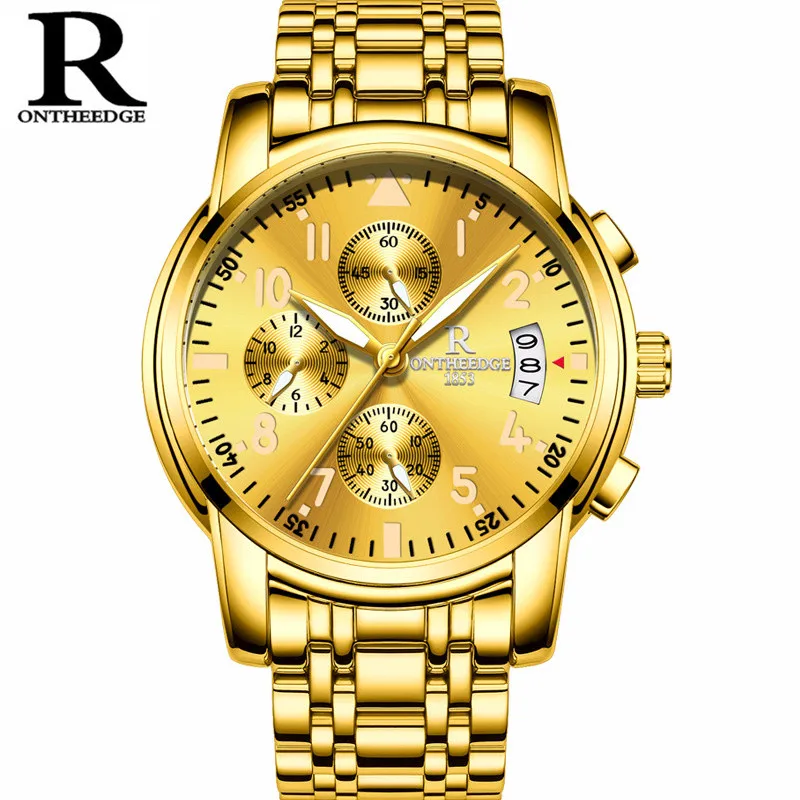 A gold Горячее предложение! Распродажа! Топ люксовый бренд мужские часы с хронографом мужские спортивные часы водонепроницаемые полностью цельные стальные мужские кварцевые часы Relogio Masculino - Цвет: A gold