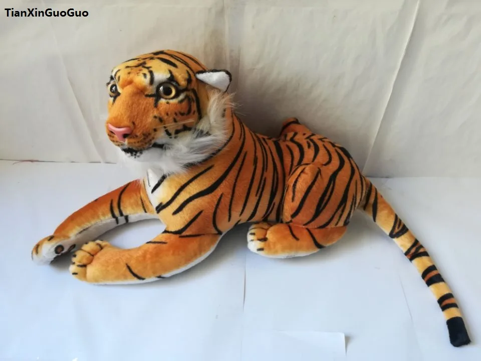 

about 45cm simulation yellow tiger plush toy prone tiger doll pillow toy birthday gift w1589