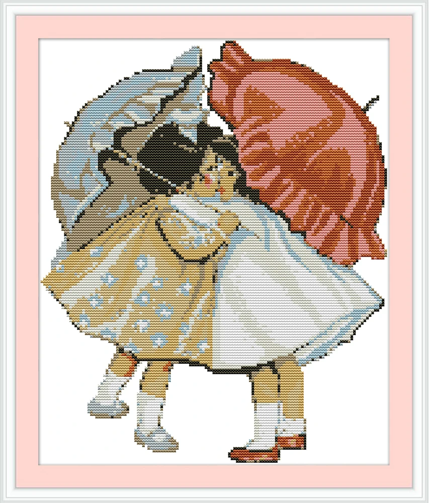 

Umbrella girl 2 cross stitch kit aida 14ct 11ct count print canvas cross stitches stitching needlework embroidery DIY handmade