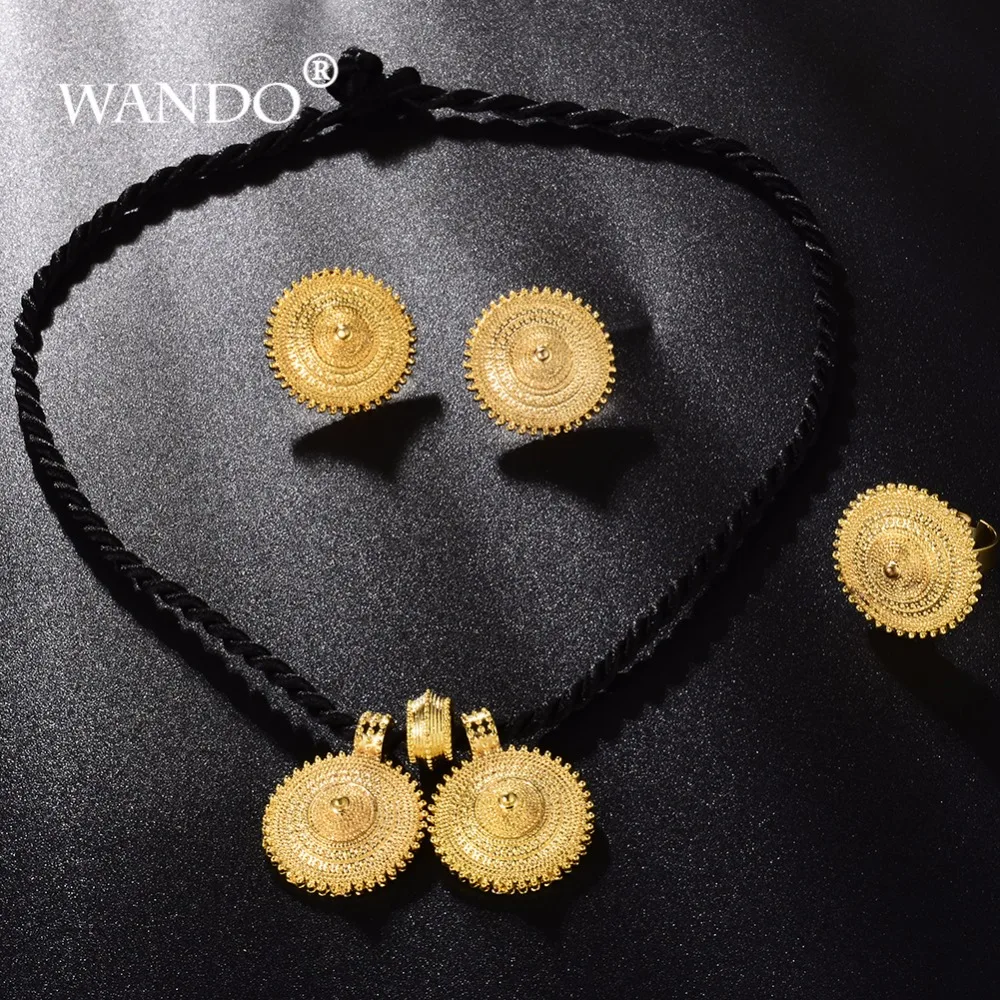 Женский ювелирный комплект WANDO большие серьги-подвески золотистого цвета с