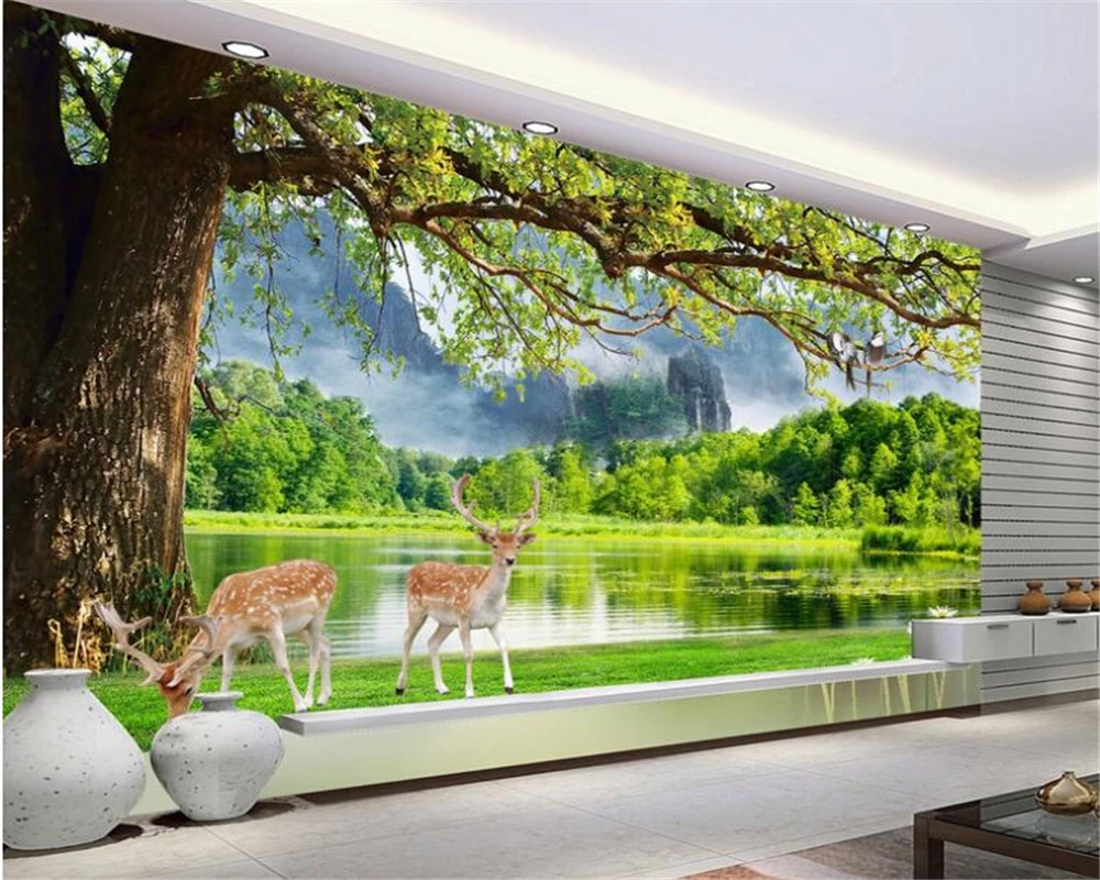 

beibehang papel de parede 3d wallpaper High-rise trees and lakes landscape background wall for home decoration wall paper tapety
