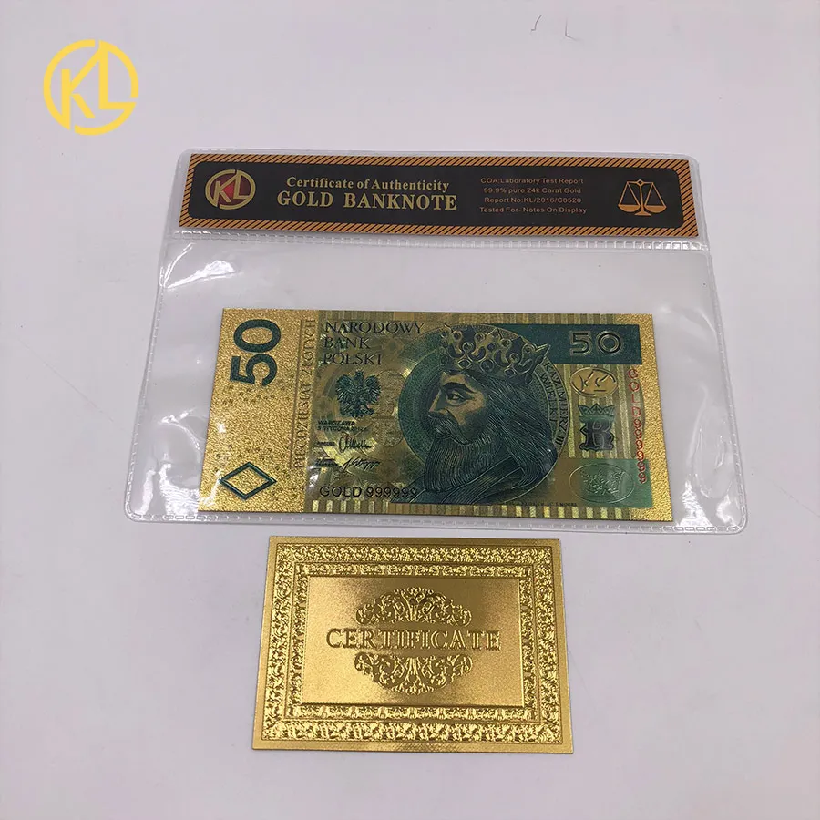 Unised 1994 Edition Poland Currency designed 24 K gold Banknote 500 PLN для высококачественного античного золота Gifts подарки - Цвет: Серебристый