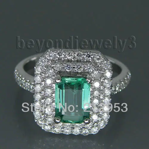 

Vintage Emerald Cut 4x6mm Solid 18kt White Gold Emerald Ring WU005
