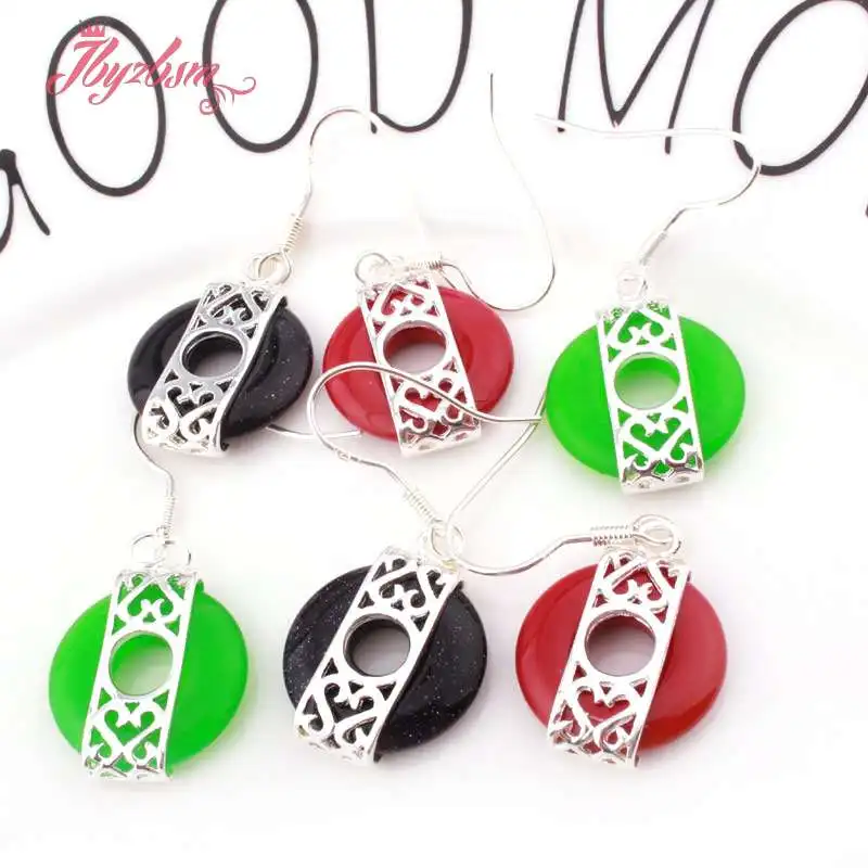 Круглые серьги подвески из агата и нефрита 16 мм|Серьги-подвески| |