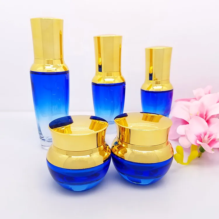 20 шт. элегантная голубая стеклянная банка для крема с золотым колпачком бутылка