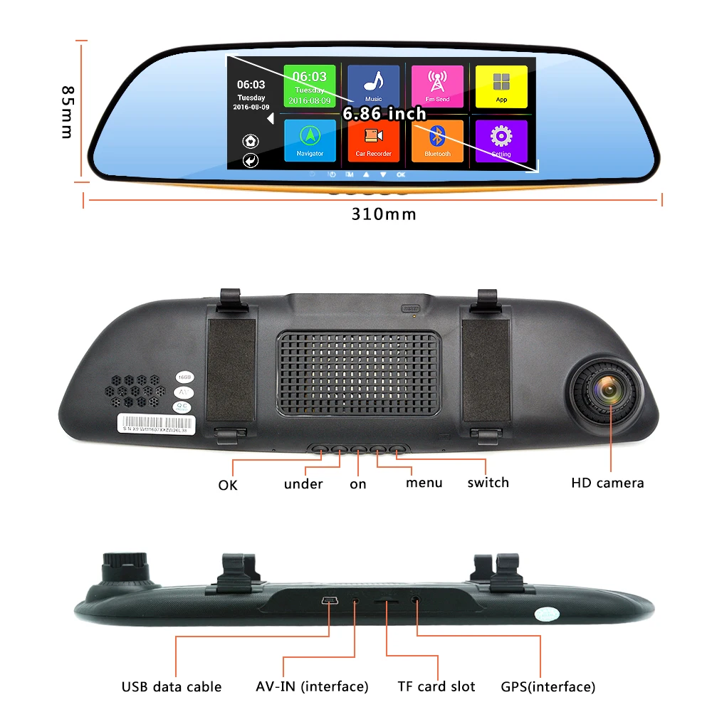 Junsun 6.5 &quotзеркало заднего вида с DVR камеры Двойной объектив видео Регистраторы 2