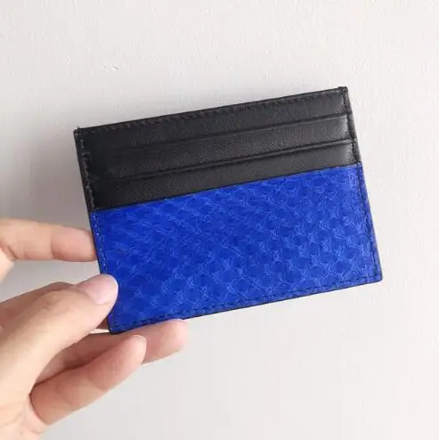 Blue Card Holder CAJIFUCO ультратонкая кожа питона Porte Carte змеиная кожа кредитный держатель для карт кожаный кошелек для монет - Цвет: Blue Card Holder