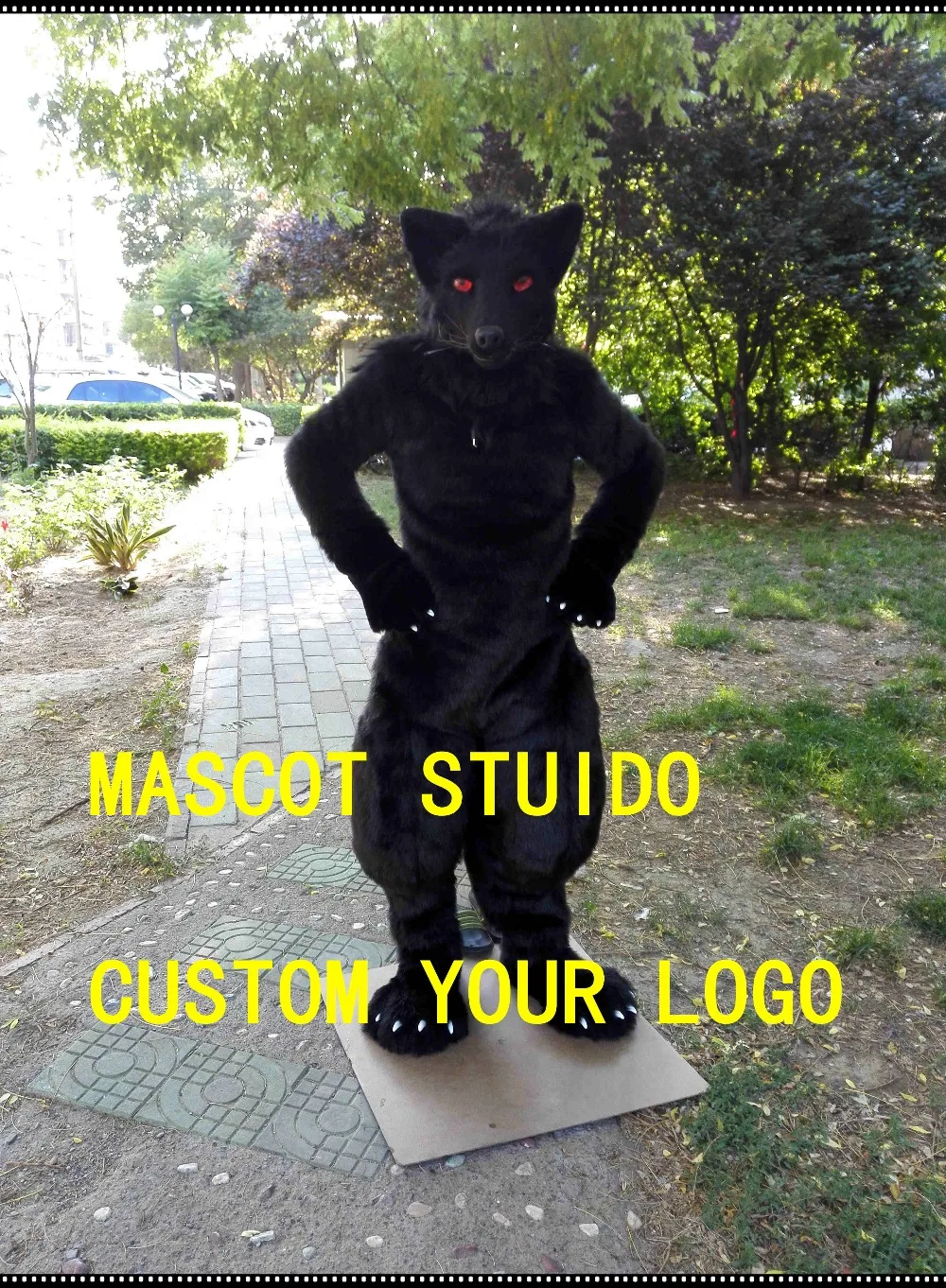 Черный волк fursuit движущаяся челюсть digigrade нога 3d следующие глаза собака костюм