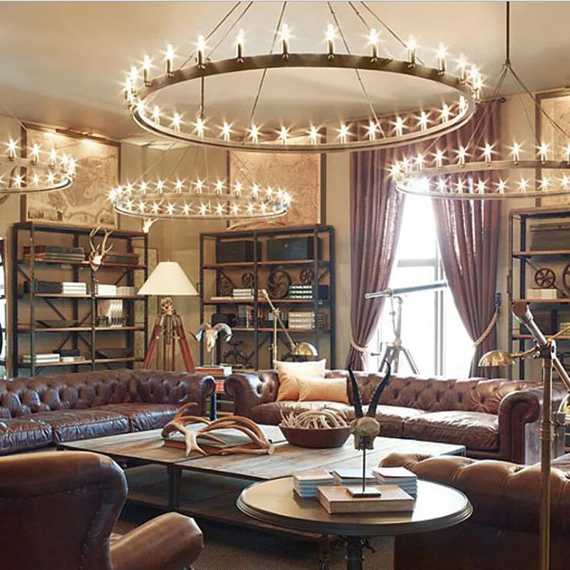 L американская сельская винтажная кованая железная люстра Классическая