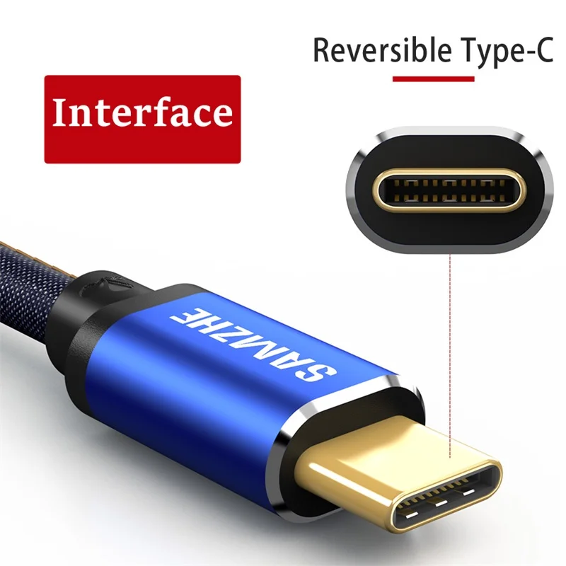 SAMZHE USB 2 0 кабель Type C джинсовая ткань 5V 2A для быстрой зарядки джинсовый плетеный